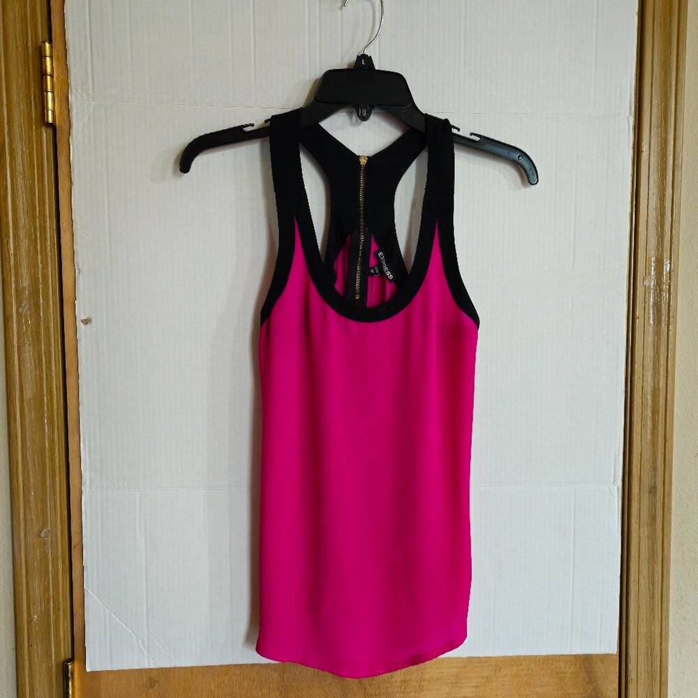 Express Xs Blouse Purple Black Tank Style Sleeveless Sheer